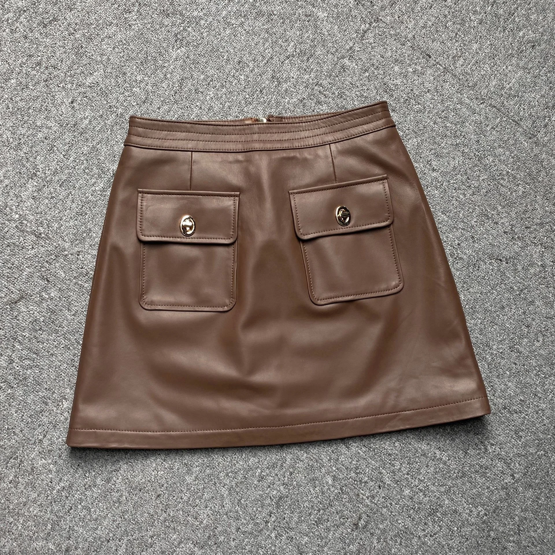 

Юбка из овечьей кожи с высокой талией и тонким карманом, весна-осень 2023