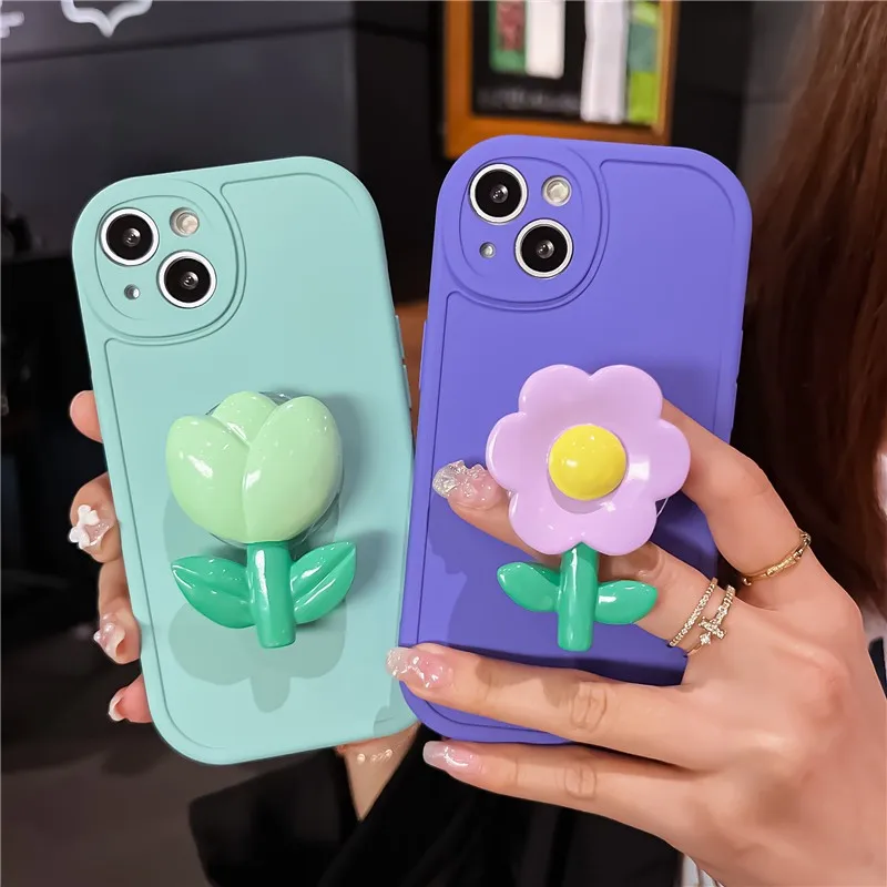 

Cute 3d Eugene Flowers Folding Stand Girl Soft Case For Iphone 11 12 13 Pro Max 7 8 Plus Xr X Xs Se 2020 Anti-drop Cover Fundas