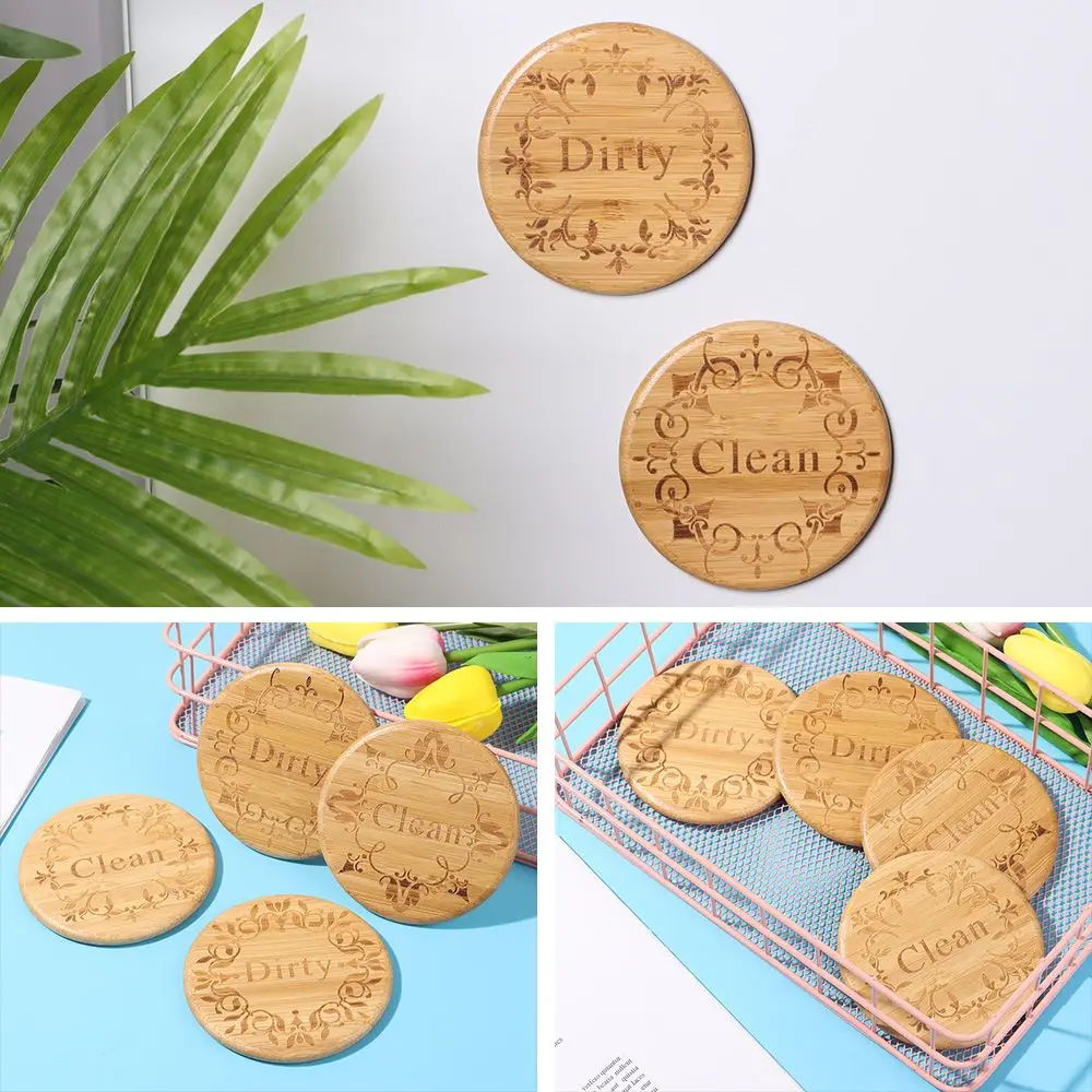 

Household Double Sided Home & Living Bamboo Fridge Magnets Magnetic Sticker Clean Dirty Sign Dishwasher Magnet