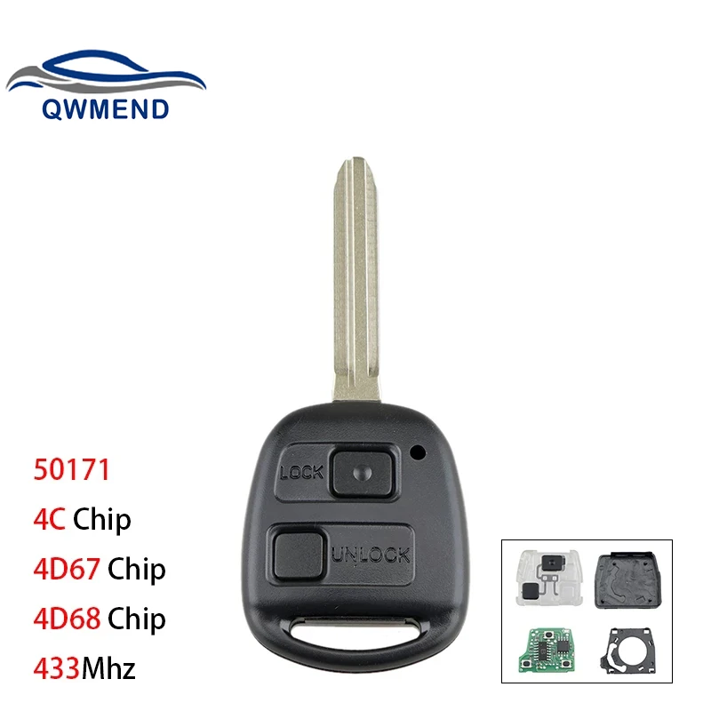 

Умный Автомобильный ключ QWMEND 50171 с 2 кнопками для Toyota Avensis, Kluger, RAV4, Prado, Tarago, Автомобильный Дистанционный ключ 433 МГц, чип 4D67