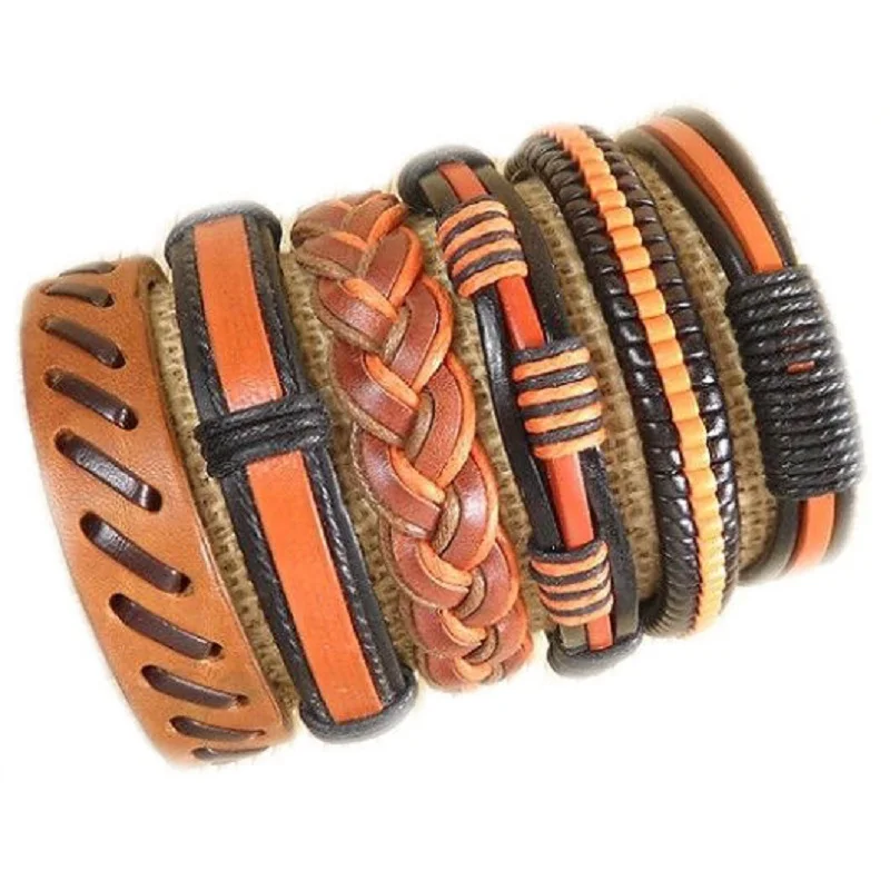 

6Pcs/ Set Vintage Bracelets for Men Women Fashion Charm Leather Bracelet & Bangles Adjustable Multilayer Wrap Jewelry -S41