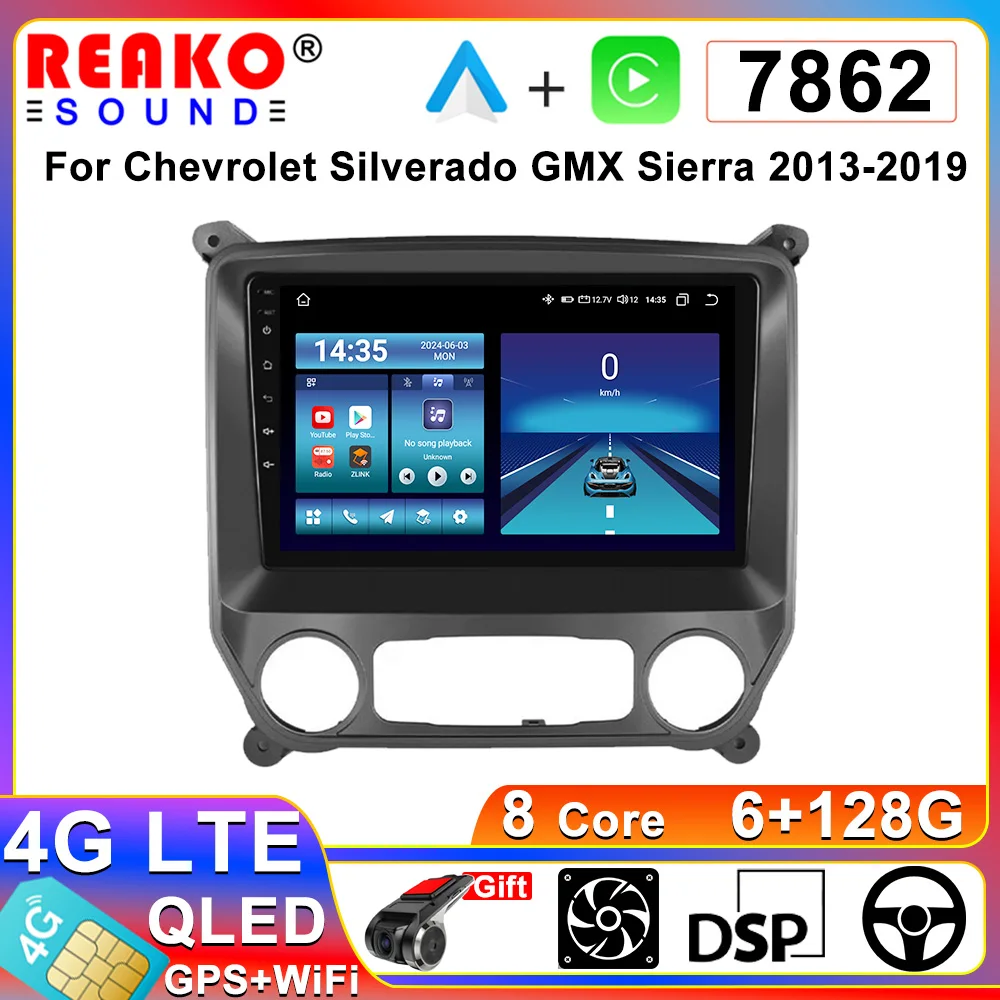 Автомобильный радиоприемник реакosound 10 дюймов для Chevrolet Silverado GMC Sierra 2013 - 2019 GPS Carplay