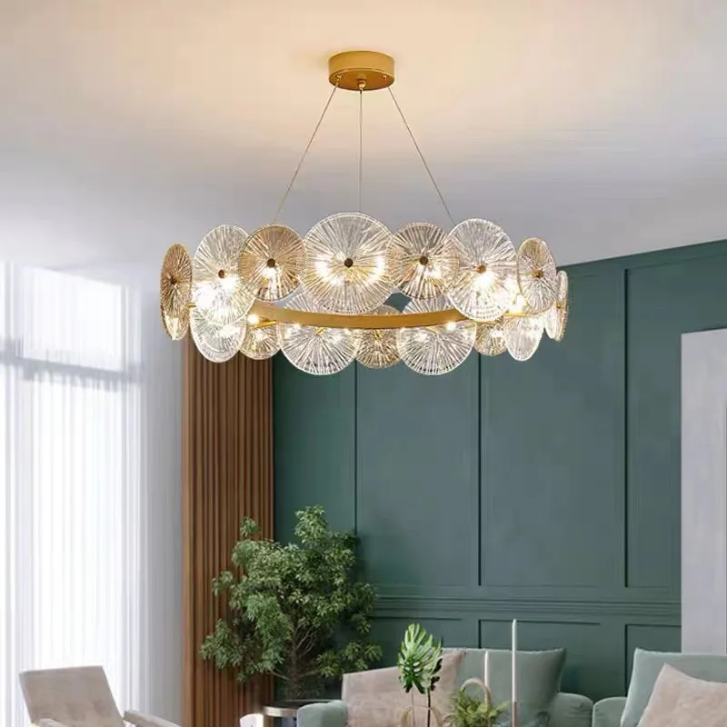 Modern Luxury Living Room Pendant Lamp Beautiful Glass Bedroom Restaurant Study Chandelier Lotus Leaf Art LED Lighting Fixtures
