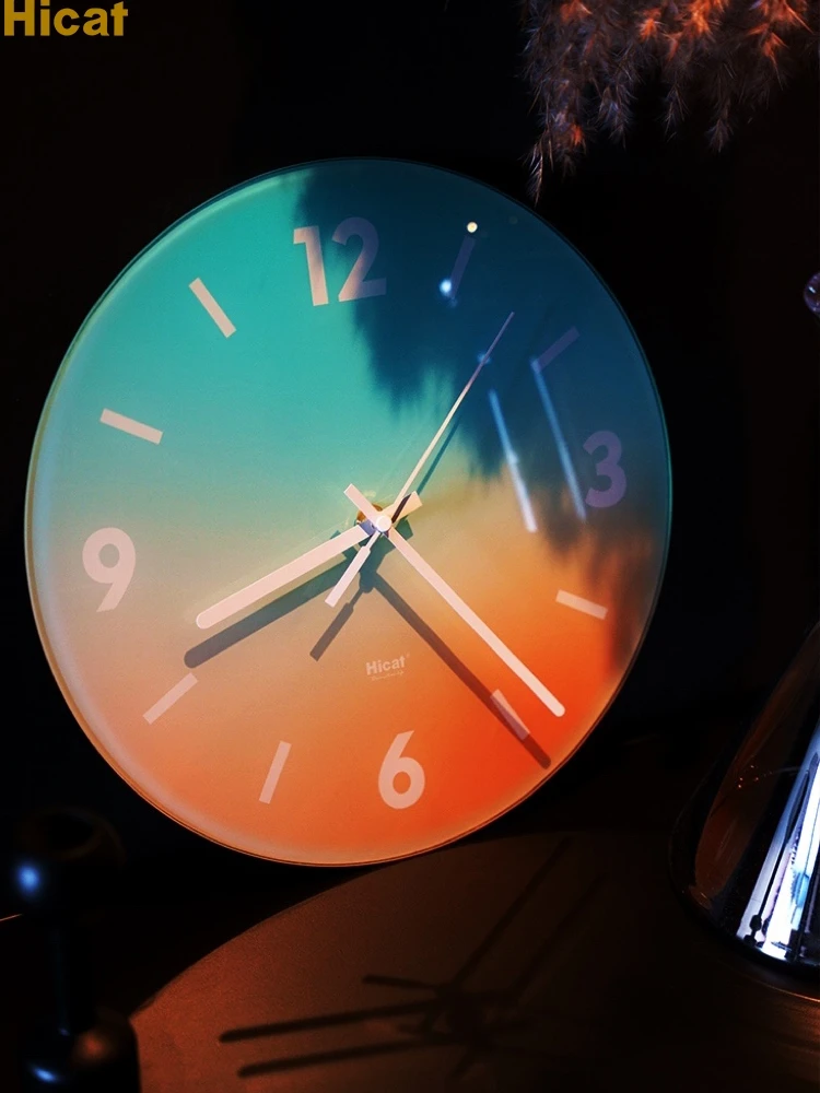 

Glass Sunset Wall Clock Modern Silent Nordic Sun Clocks Wall Home Decor Bedroom Living Room Luxury Living Room Decoration Gift