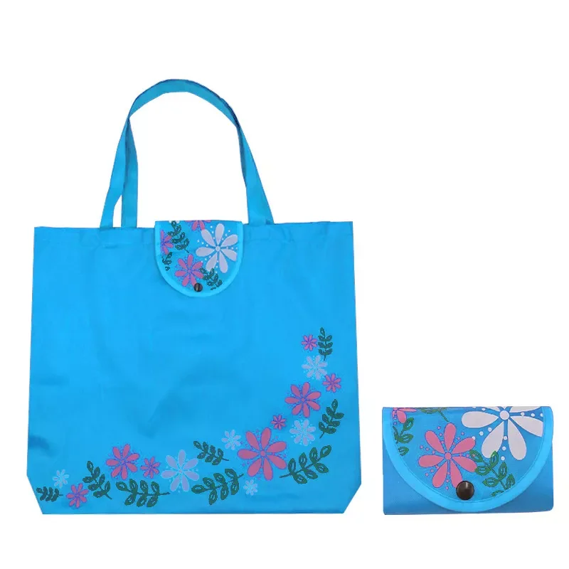 

2023New Flower Pattern Shopping Tote Bag Folding Reusable Oxford Cloth Colourful Home Kitchen Travel Casual Sundries Storage Bag