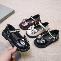 pretty princess flat shoes 2022 spring new korean style bow and pearls cute girls solid school mary janes hook loop for party