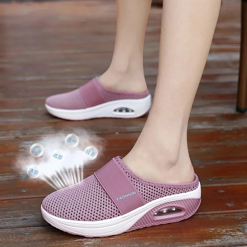 Women Casual Lightweight Wedges Slip-on Shoes Comfy Breathable Slippers Platform Shoes Outdoor Non-slip Air Cushion Sandals