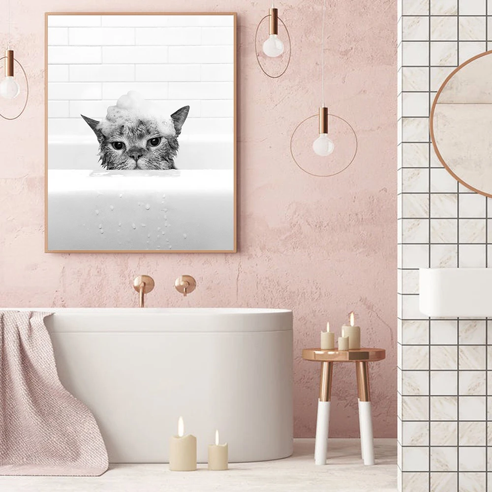 Животные слон кошка собака обезьяна примите ванну искусство на стене Картина