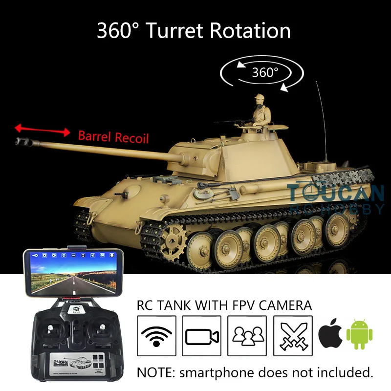 

Toys for Boys Heng Long 1/16 RC Tank Barrel Recoil 7.0 Upgraded Panther G FPV 3879 360° Turret Ready to Run Model TH17498