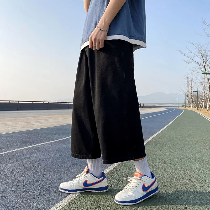 Summer 4 Colors Jeans Men's Fashion Casual Oversized Straight Jeans Men Streetwear Hip Hop Loose Cropped Pants Mens Denim Shorts