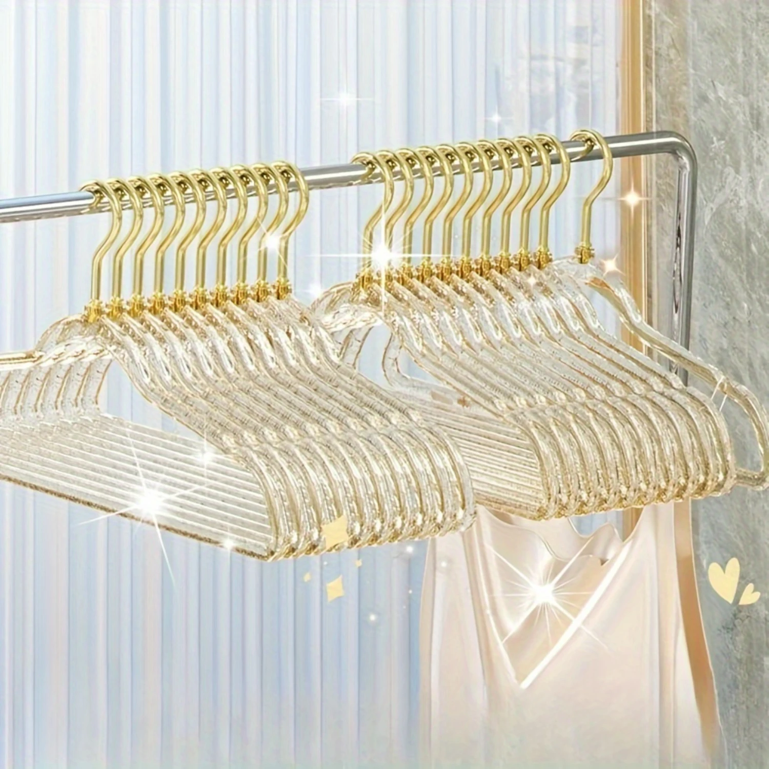 10pcs Premium Crystal Clear Plastic Glitter Hangers - Non-Marking Non-Slip Thickened and Traceless Space-Saving Closet Orga