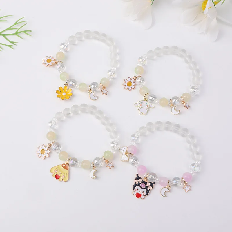 

Sanrio Crystal Powder CrystalS Floral Bracelet Kawaii Cinnamoroll Kuromi My Melody Sweet Couple Girlfriend Gift Free Shipping