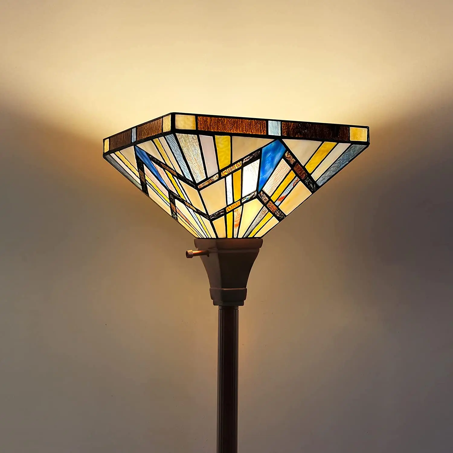 

Tiffany Floor Lamp Stained Glass Standing Light 70" Tall Vintage Industrial Pole Mission Style Lamp For Living Room Bedroom