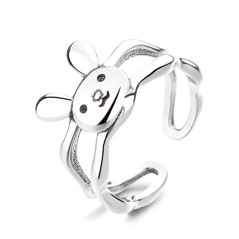 

787FJZFSILVER Silver S925 Fashion Adjustable Luxury Creative Retro Double Layer Lovely Cute RabbitRing Women Men Wedding Jewelry