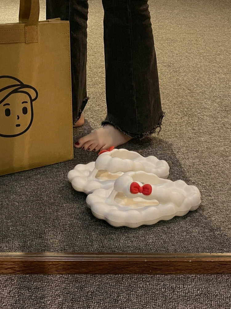 

Flat Shoes Female Rubber Flip Flops Home Slippers Women's Luxury Slides Med Pantofle Butterfly-Knot Hawaiian Massage Designer