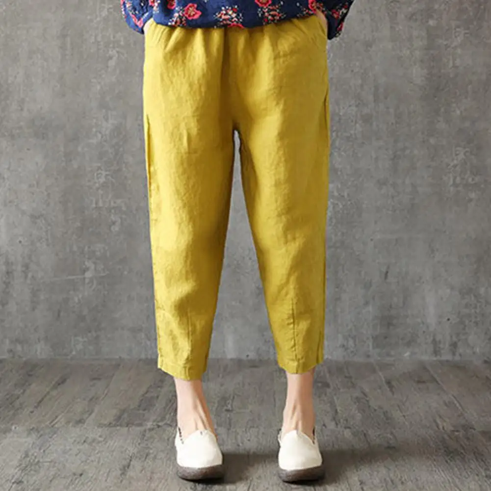 

Cotton Linen Pants Women Spring Summer Solid Color Loose Straight Elastic Waist Women Harem Pants Female Clothing Linen Trousers