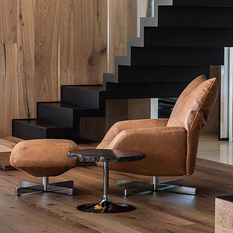 Роскошный вращающийся стул для балкона кожаный дизайнерский Американский