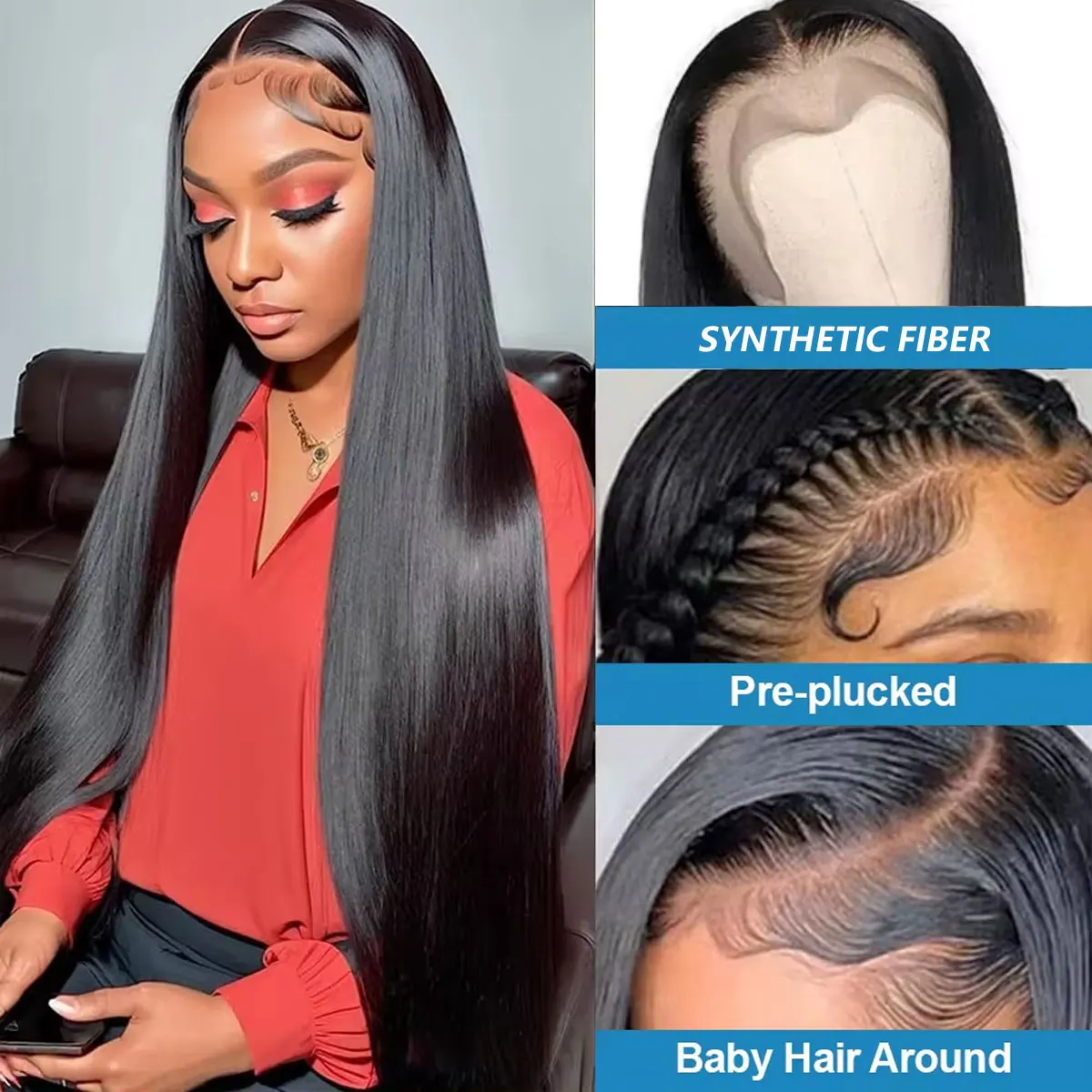 28-дюймовый Оранжевый Синтетический Кружевной Фронтальный Парик Длинный Прямой