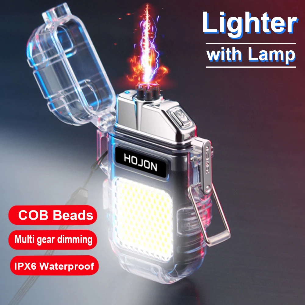 S Electric Torch Waterproof Light Plasma Dual Arc Windproof Lighter Flashlight