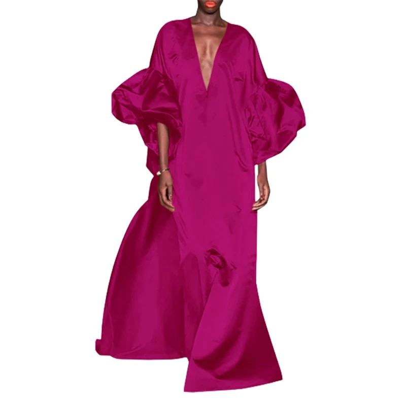 Женское модное однотонное элегантное вечернее платье макси 2024 весеннее