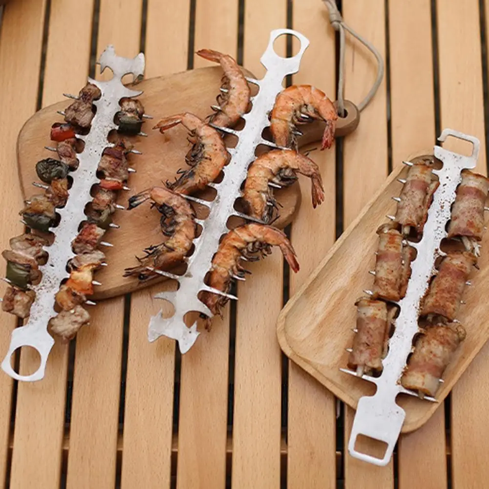 

Кости рыбы шампуры 304 нержавеющая сталь многоразовые металлические кебаб шампуры для кемпинга барбекю мяса пирсинг инструмент