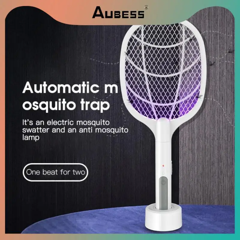 

Portable Usb Rechargeable Electric Mosquito Killer Handheld Electric Mosquito Swatter With Base Holder Bug Zappers 2 In 1 3000v