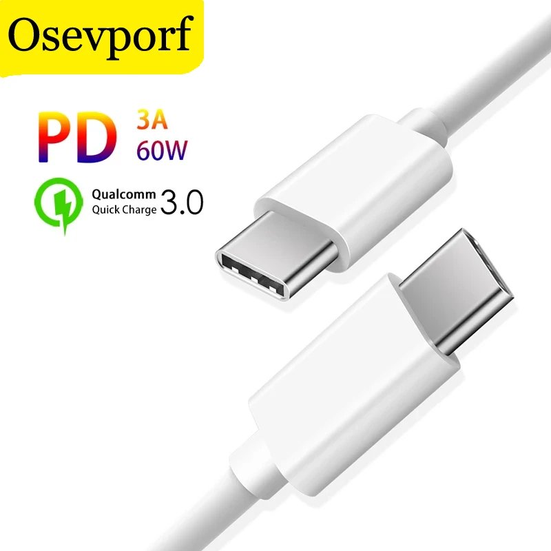 

Type C to Type C Cable for Macbook Samsung S20 S10 Google Pixel 4 3 PD 60W QC3.0 Fast Charging Data Cable USB-C Type-C Wire Cord