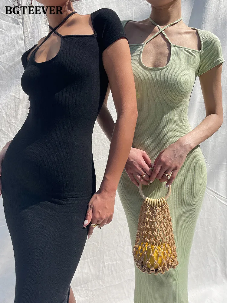 

Платье BGTEEVER женское с квадратным вырезом, винтажное Облегающее с лямкой на шее, с коротким рукавом, облегающее эластичное, на лето