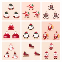 10pcs enamel red christmas charms snowman santa claus hat penguin gingerbread man diy jewelry earring necklace pendants