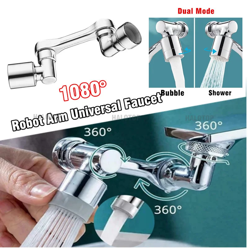 

1080° Universal Rotation Extender Faucet Aerator Plastic Tap Splash Filter Kitchen Washbasin Faucets Bubbler Nozzle Robotic Arm