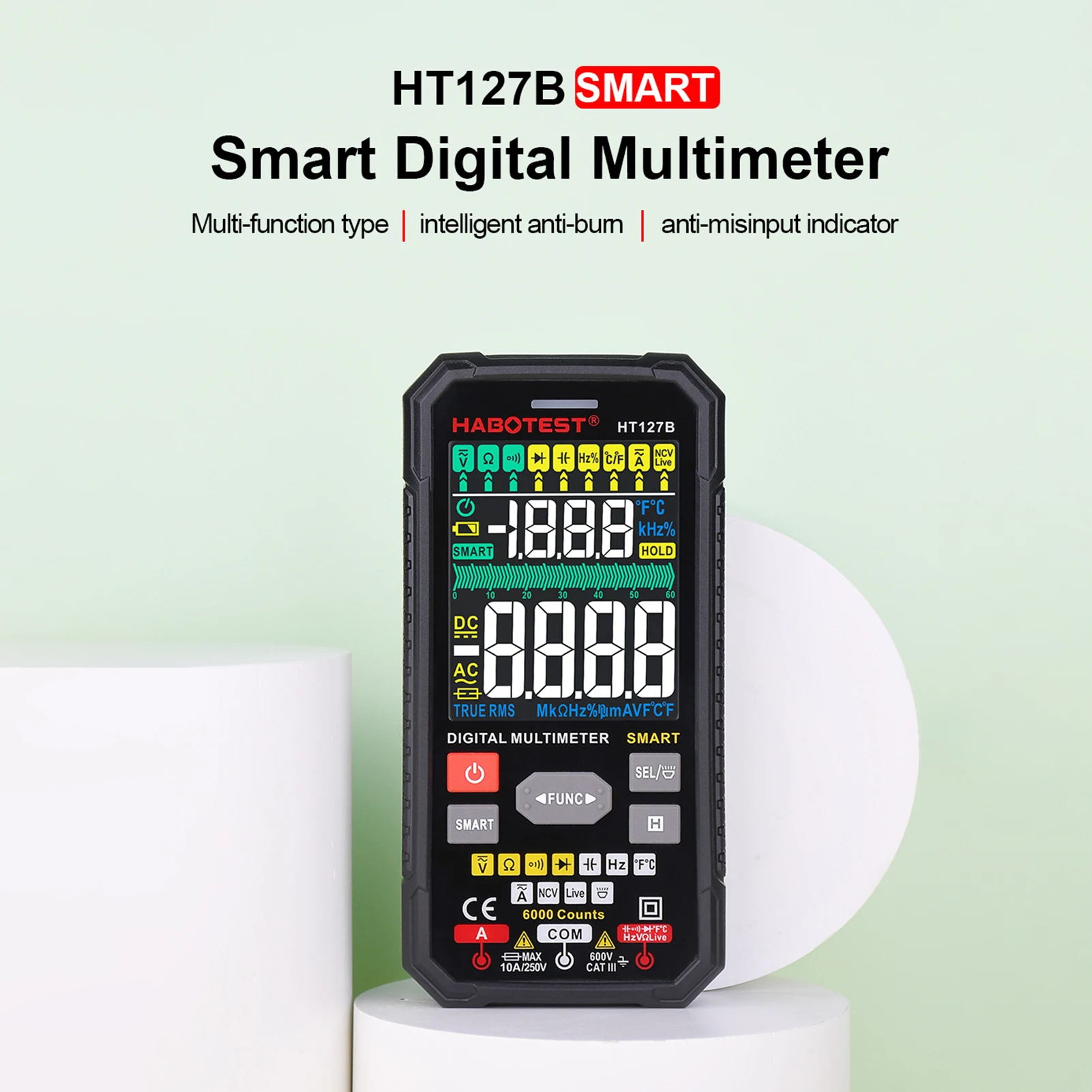 

HABOTEST HT127A HT127B Digital Multimeter 6000 Counts Universal Meter Auto Range True RMS Mini Multifunctional Meter NCV Tester