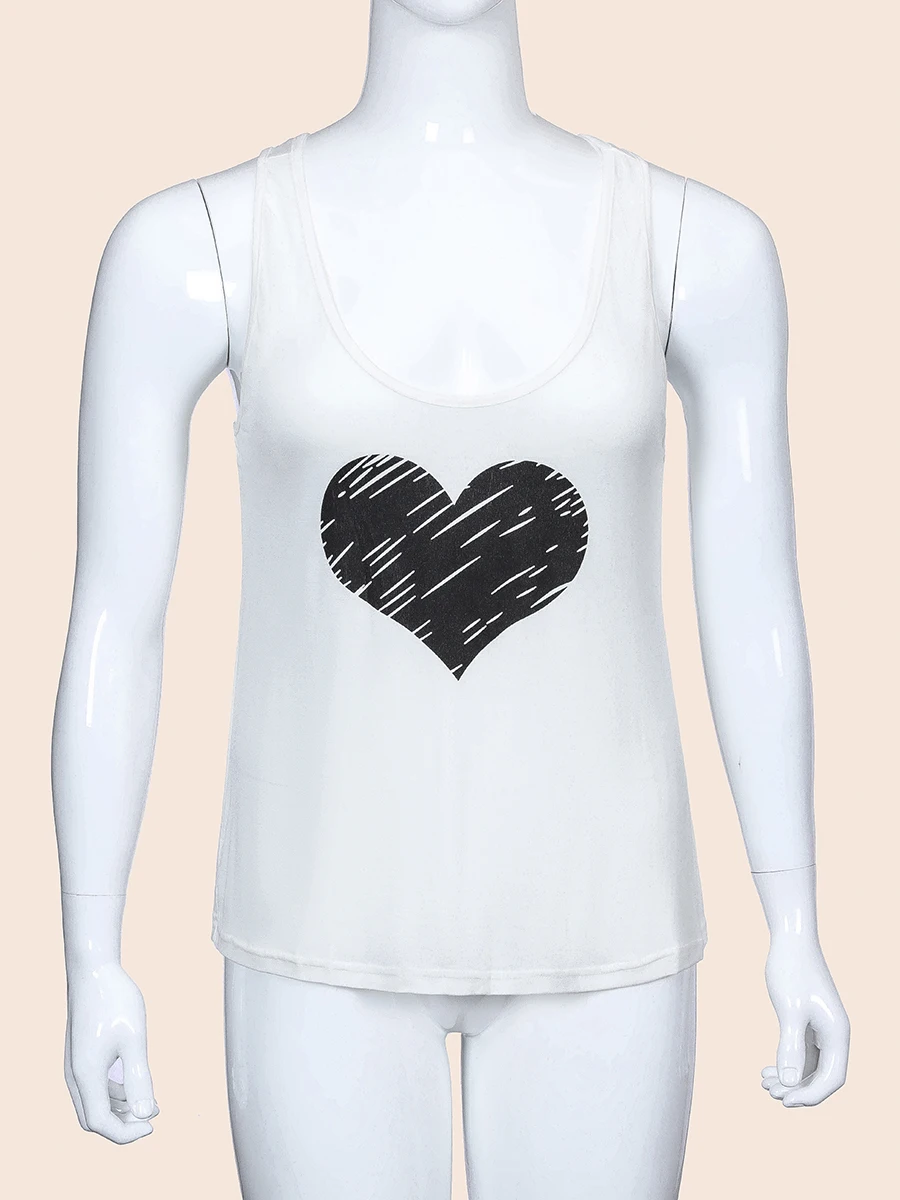 Базовая Женская майка с глубоким круглым вырезом и принтом в виде сердца - купить