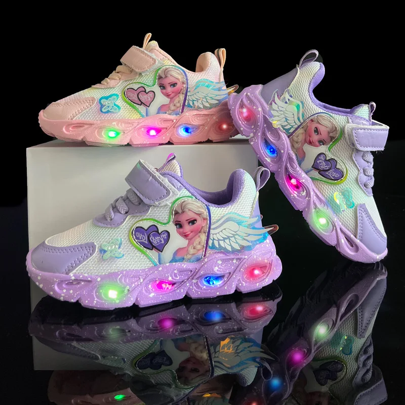 

Fashion Disney New Frozen Sisters First Walkers Cute Lovely Baby Girls Shoes Sports LED Lighted Toddlers Infant Tennis Sneakers