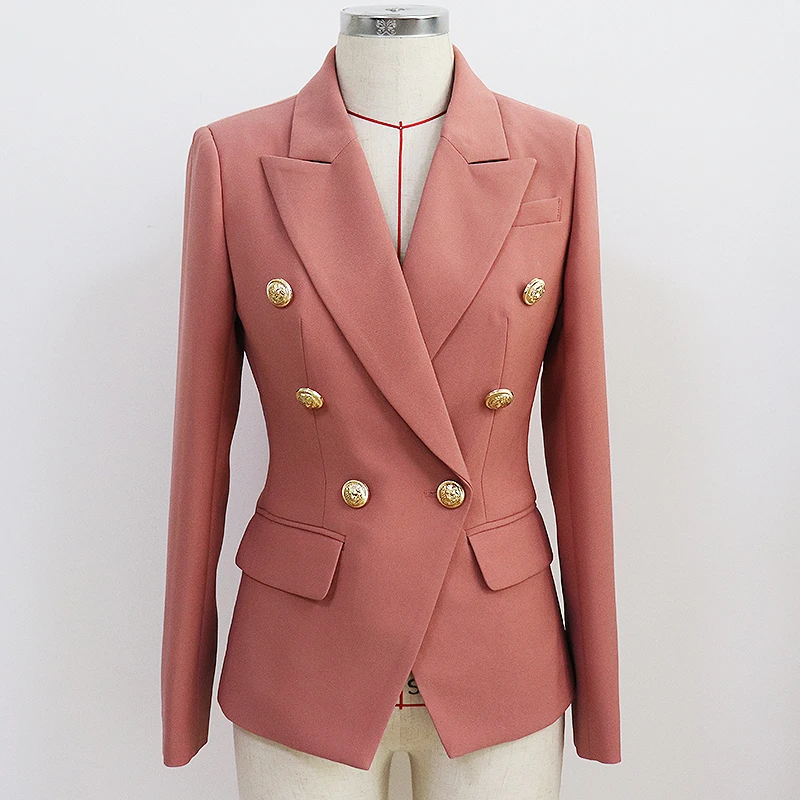 HIGH QUALITY New 2023 Runway Designer Jacket Women's Classic Lion Buttons Double Breasted Slim Fit Blazer Pale Mauve