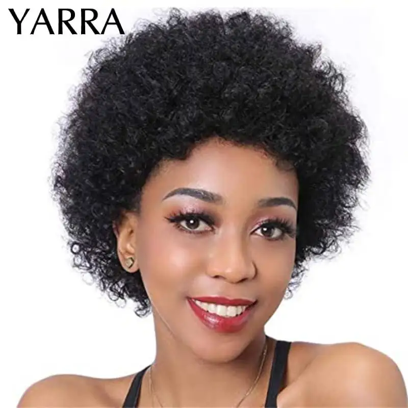 Афро кудрявые вьющиеся человеческие волосы короткие парики вырезанные челкой 13x1