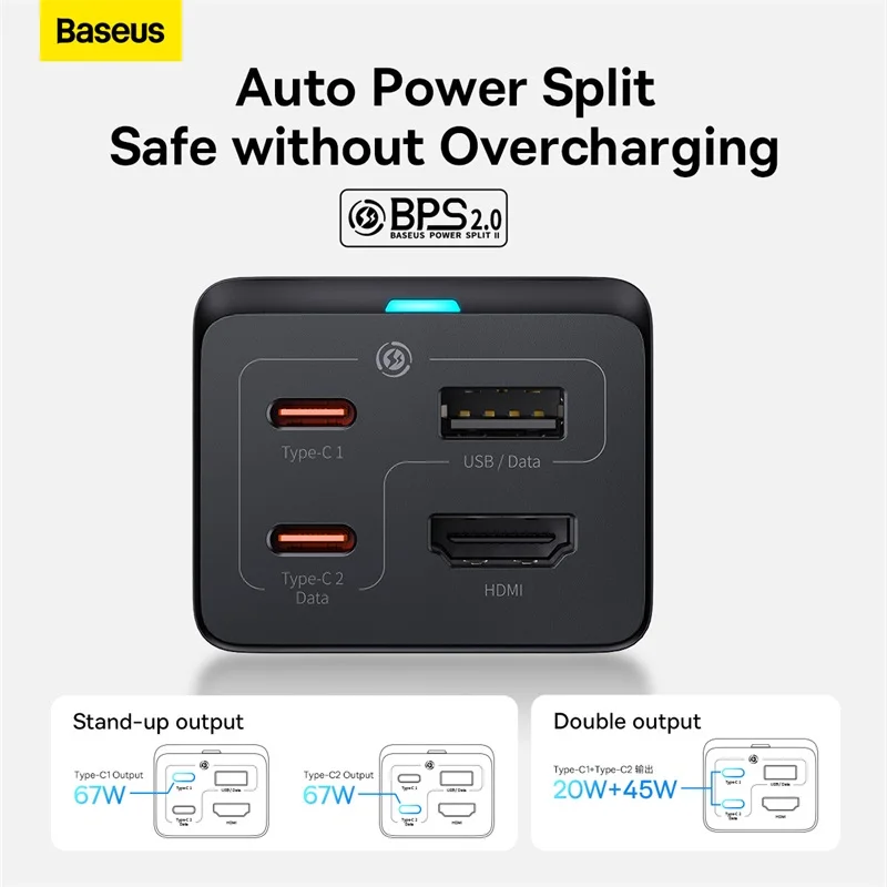 BASEUS 67 Вт GaN USB C зарядное устройство PD Быстрая зарядка для iPhone Тип концентратор 4K
