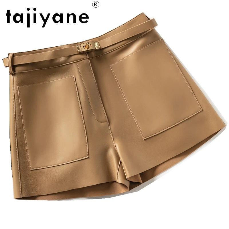 TAJIYANE шорты из натуральной овчины женские 2024 роскошные короткие кожи с высокой