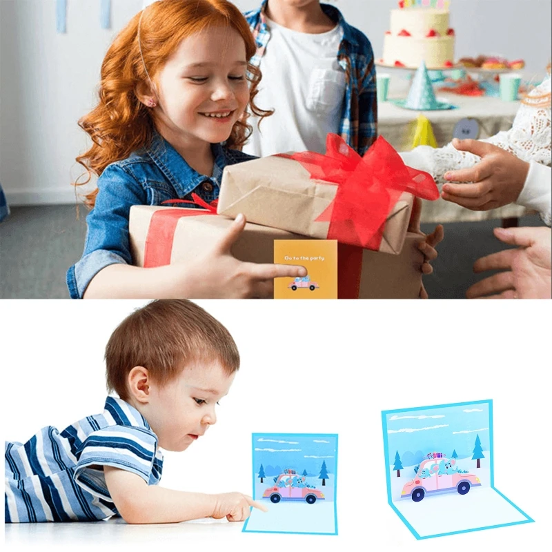 Креативная 3D выдвижная открытка мультяшный слон автомобиль поздравительные