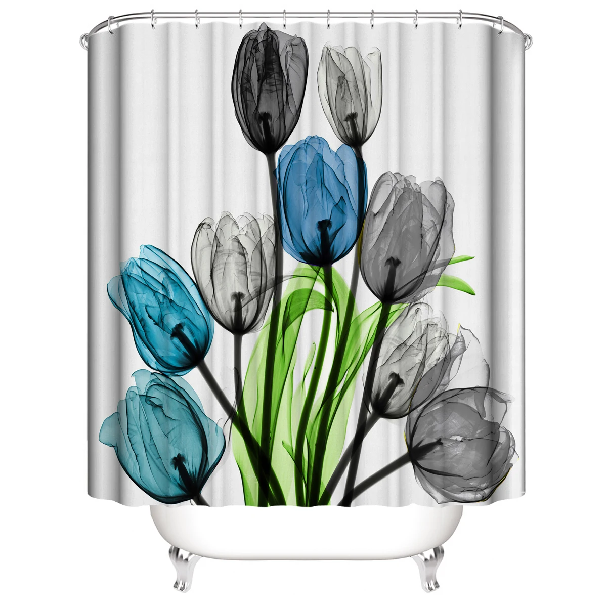 

Watercolor Floral Pattern Shower Curtain Blue Flowers and Leaves Rose Bathroom Bath Curtains Waterproof Frabic with Hooks Screen