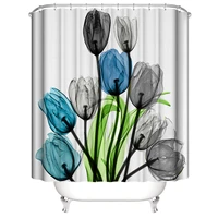 watercolor floral pattern shower curtain blue flowers and leaves rose bathroom bath curtains waterproof frabic with hooks screen