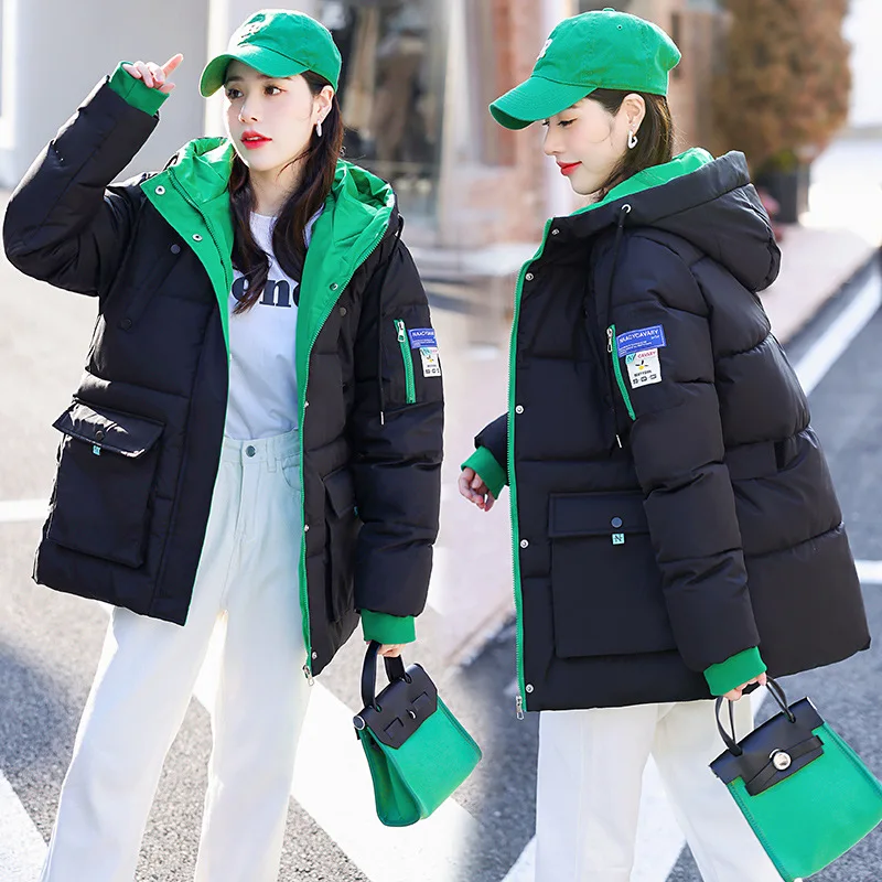 

Зимняя модная новинка свободное утепленное Двустороннее пальто средней длины с капюшоном и длинными рукавами с хлопковой подкладкой Женская трендовая одежда
