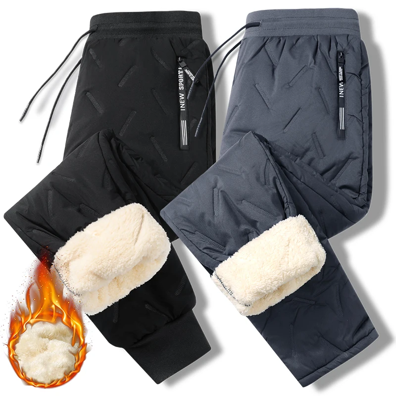 Winter Lambswool Warm Casual Pants 2023 Thick Fleece Men Cotton Pants Outdoor Cargo Pants Men Loose Sports Overalls Pants M-7Xl