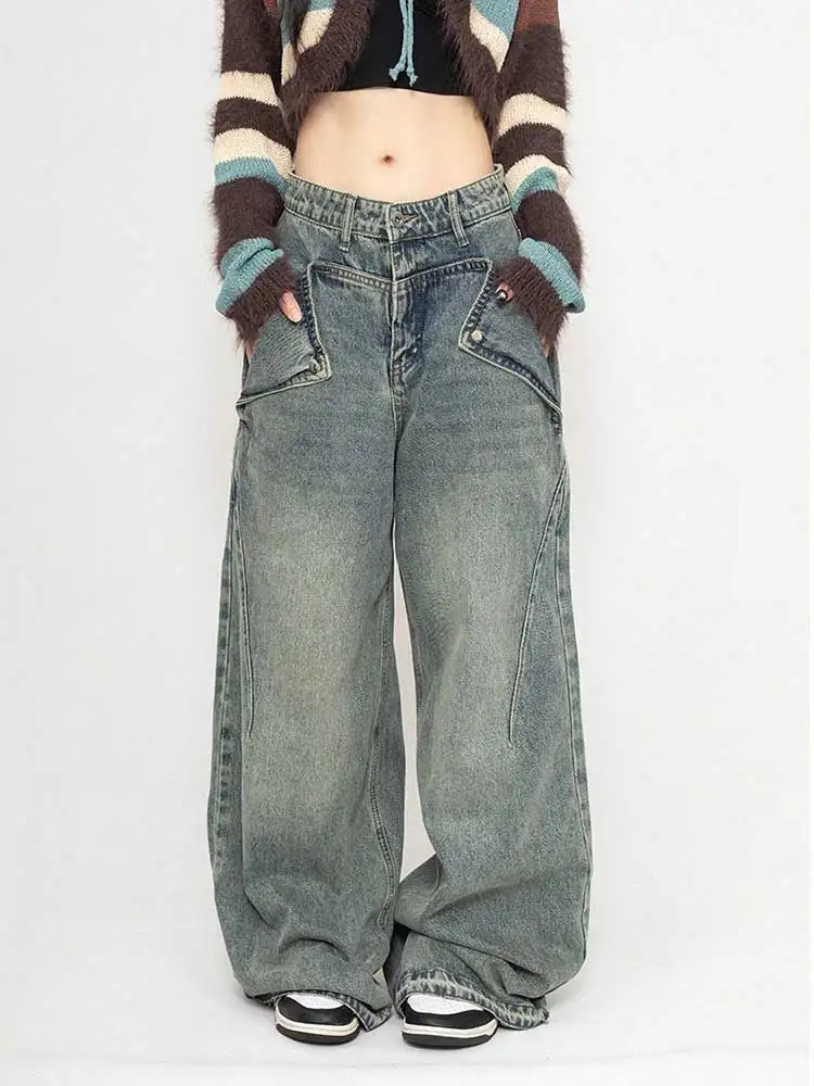 Разборные женские мешковатые джинсы REDDACHiC с откидной складкой состаренные