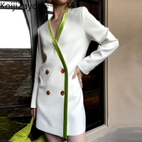 koijizayoi 2022 spring long sleeve blazer women fashion buttons patchwork office lady blazer coat sexy deep v neck slim outwear