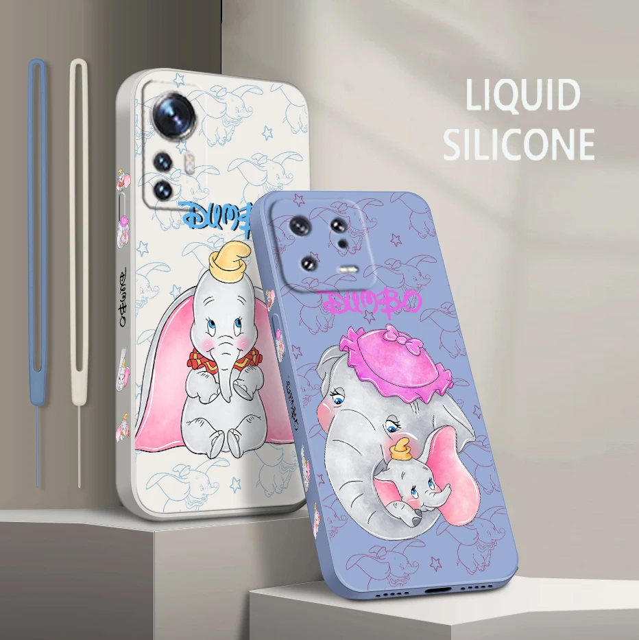 

Cartoon Dumbo Cute For Xiaomi Mi 13 12 12T 11 11T 10 10T 9 9SE Lite Pro Ultra A3 Liquid Left Rope Silicone Phone Case Coque Capa