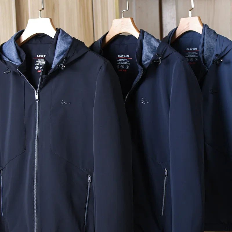 Роскошная тканевая мужская весенне-осенняя элитная куртка с капюшоном