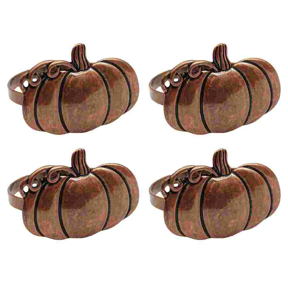 

4 Pcs Fall Decor Napkin Ring Decorative Rings Decors Desktop Alloy Buckles Pumpkin Holders Halloween Banquet