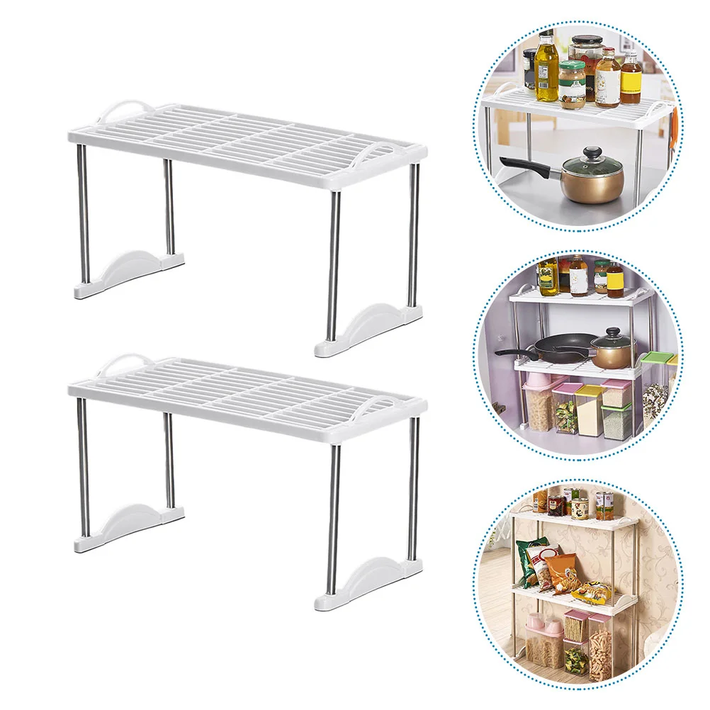 

2 шт. Штабелируемая стойка для хранения, напольная полка для ванной комнаты, кухонная стойка-органайзер (белая)