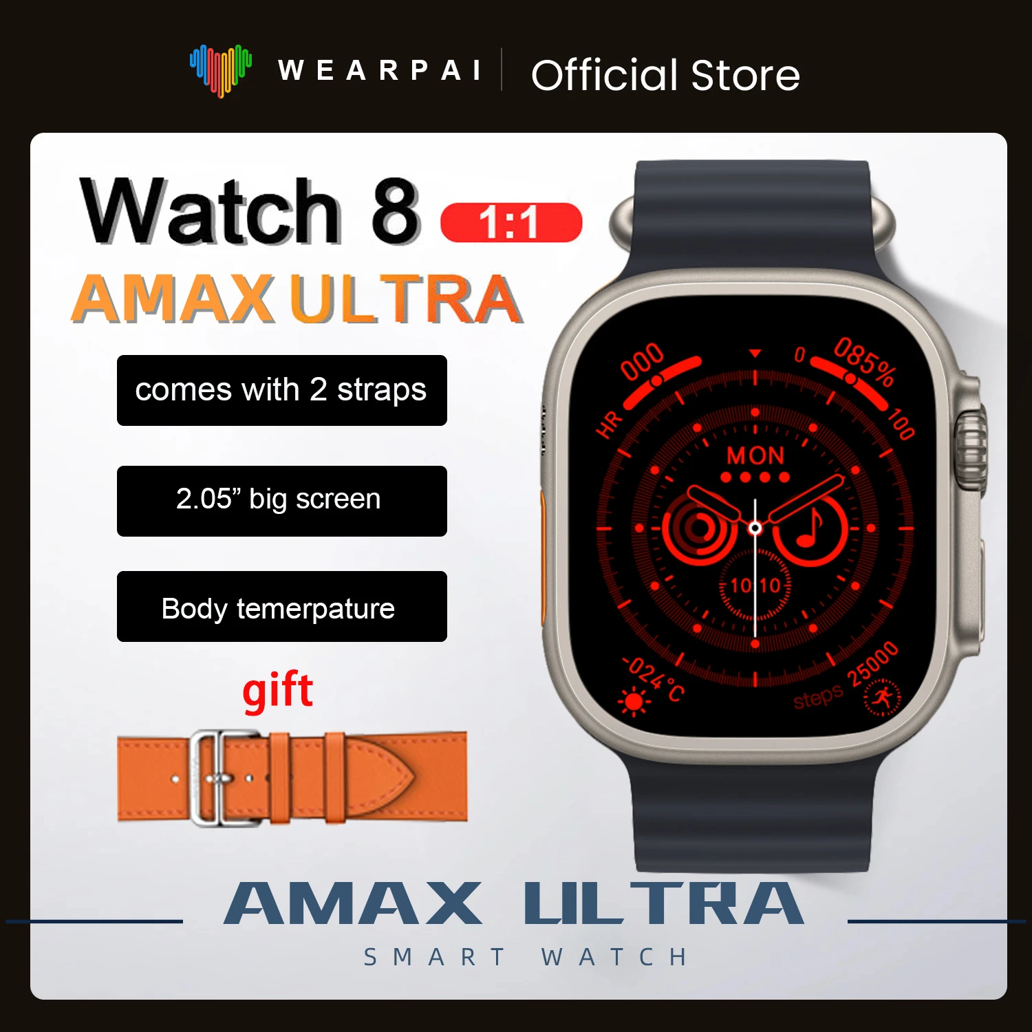 

Смарт-часы AMAX Ultra, 49 мм, 2 ремешка, 2,05 дюйма, унисекс