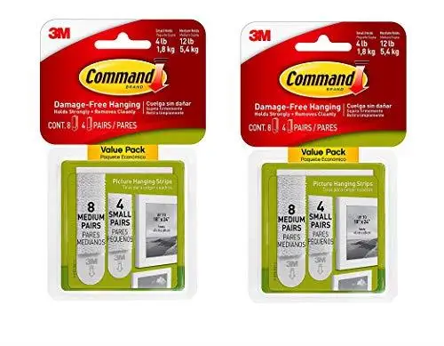 

Brand: Command Small And Medium Size Picture Hanging Strips Value Pack, 4 Double Small, 8 double Medium White